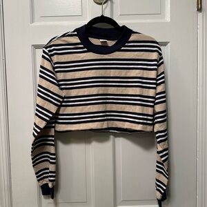 TNA Aritzia‎ Striped Cropped Long Sleeve Top Size Small